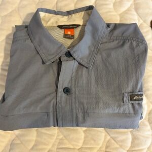 Eddie Bauer Button Down Shirt Long Sleeve Vented Back Blue Performance Mens-M
